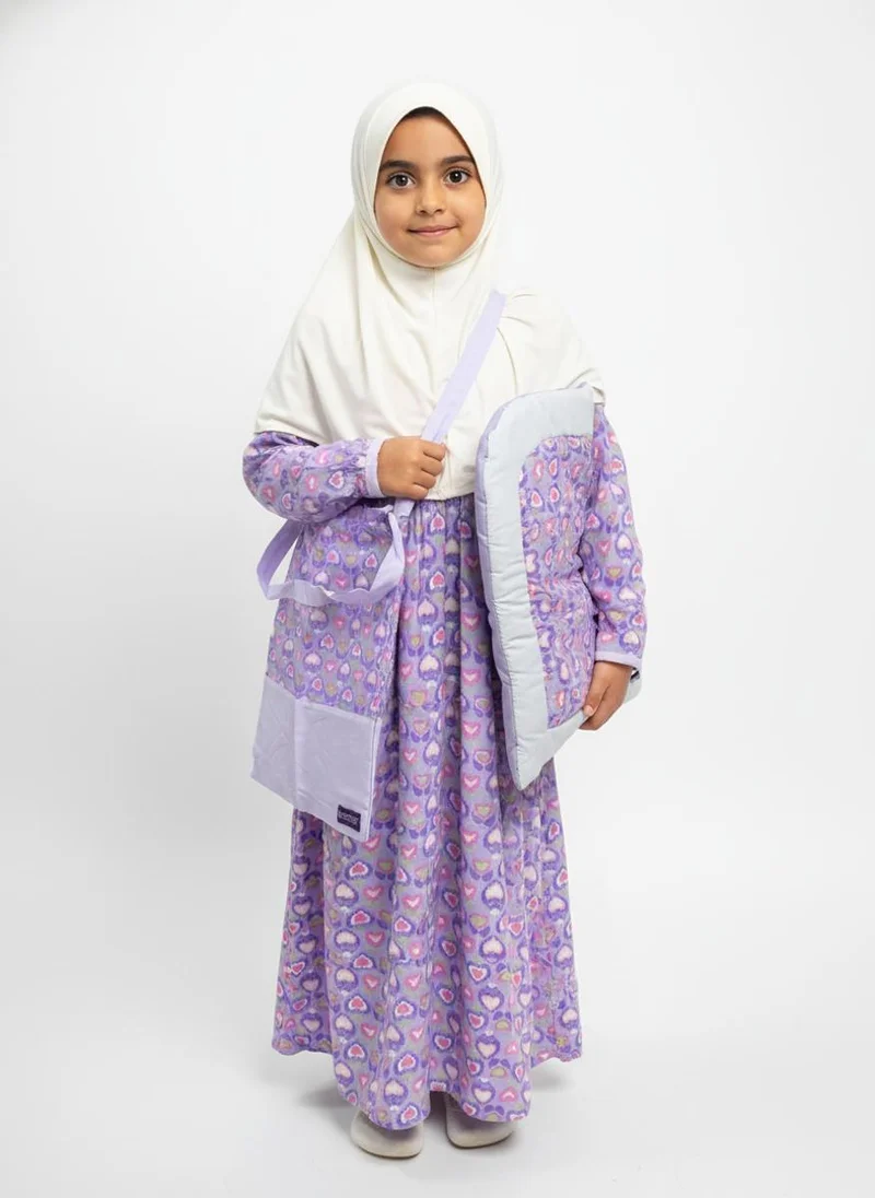 Artemea Lilac Printed Girls Prayer dress- Mat & Bag set